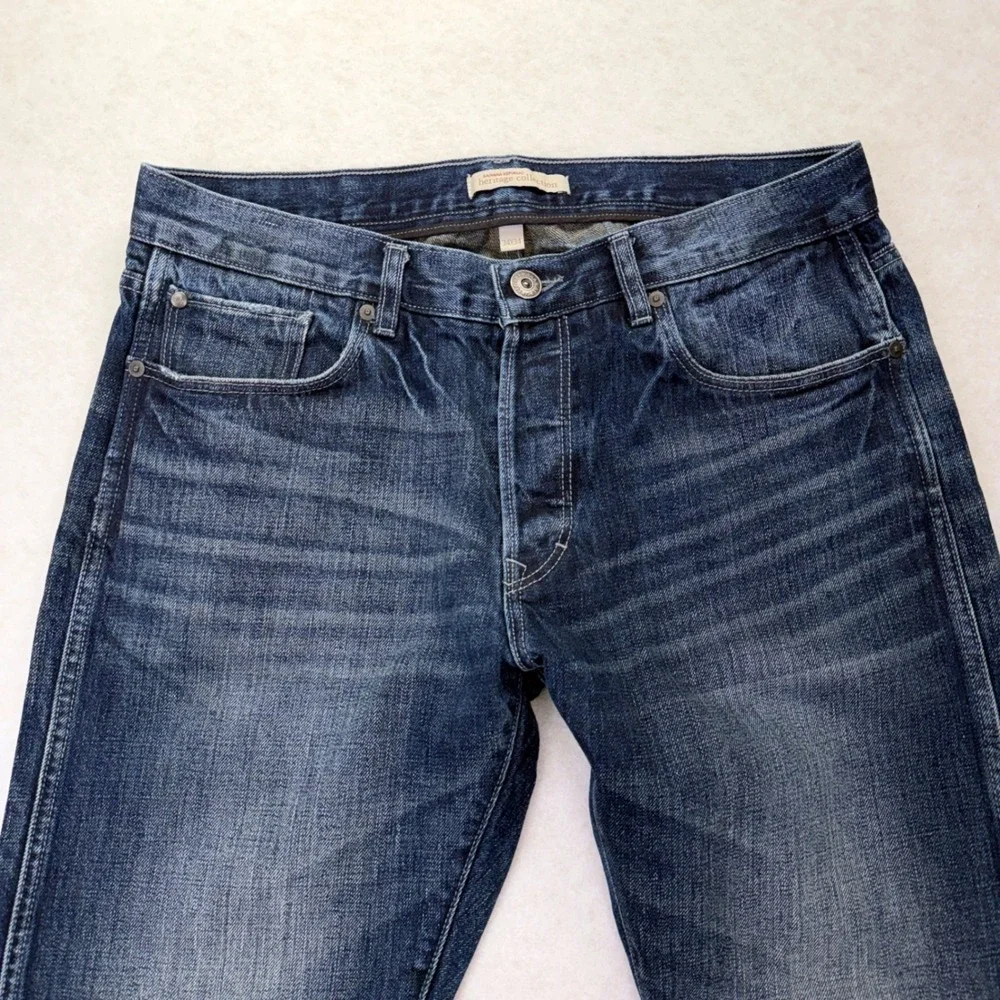 Banana Republic Heritage Straight Leg Jeans 34 Button Fly Fade Blue Denm